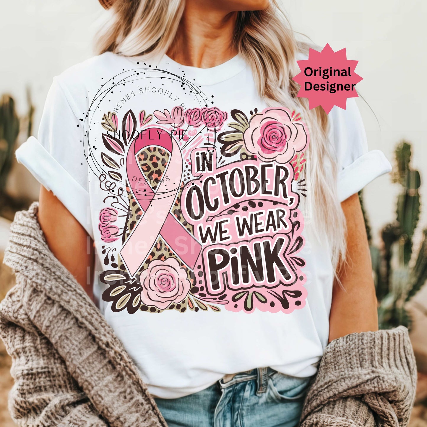 In October We Wear Pink Png - Breast Cancer Awareness T-Shirt Design PNG