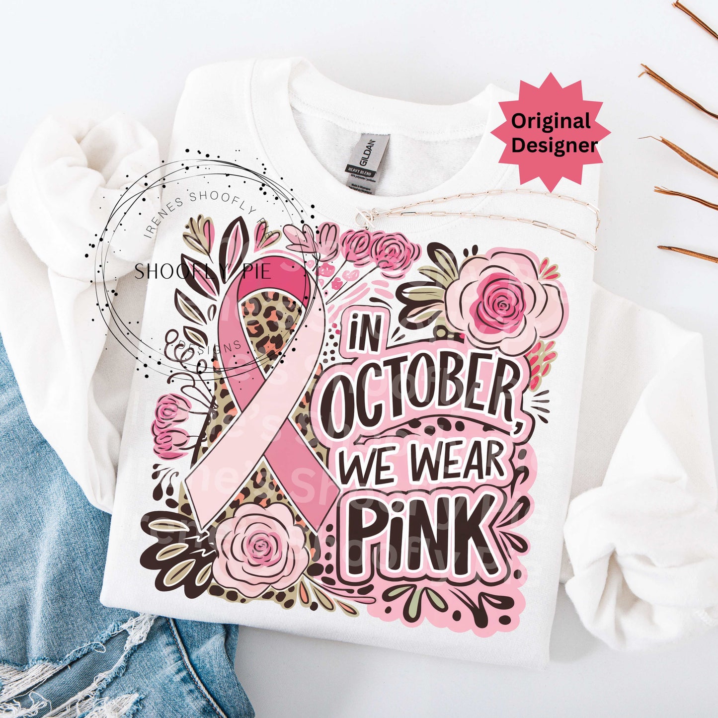 In October We Wear Pink Png - Breast Cancer Awareness T-Shirt Design PNG