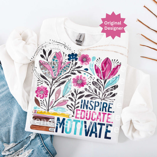 Inspire Educate Motivate PNG, Boho Floral Teacher PNG