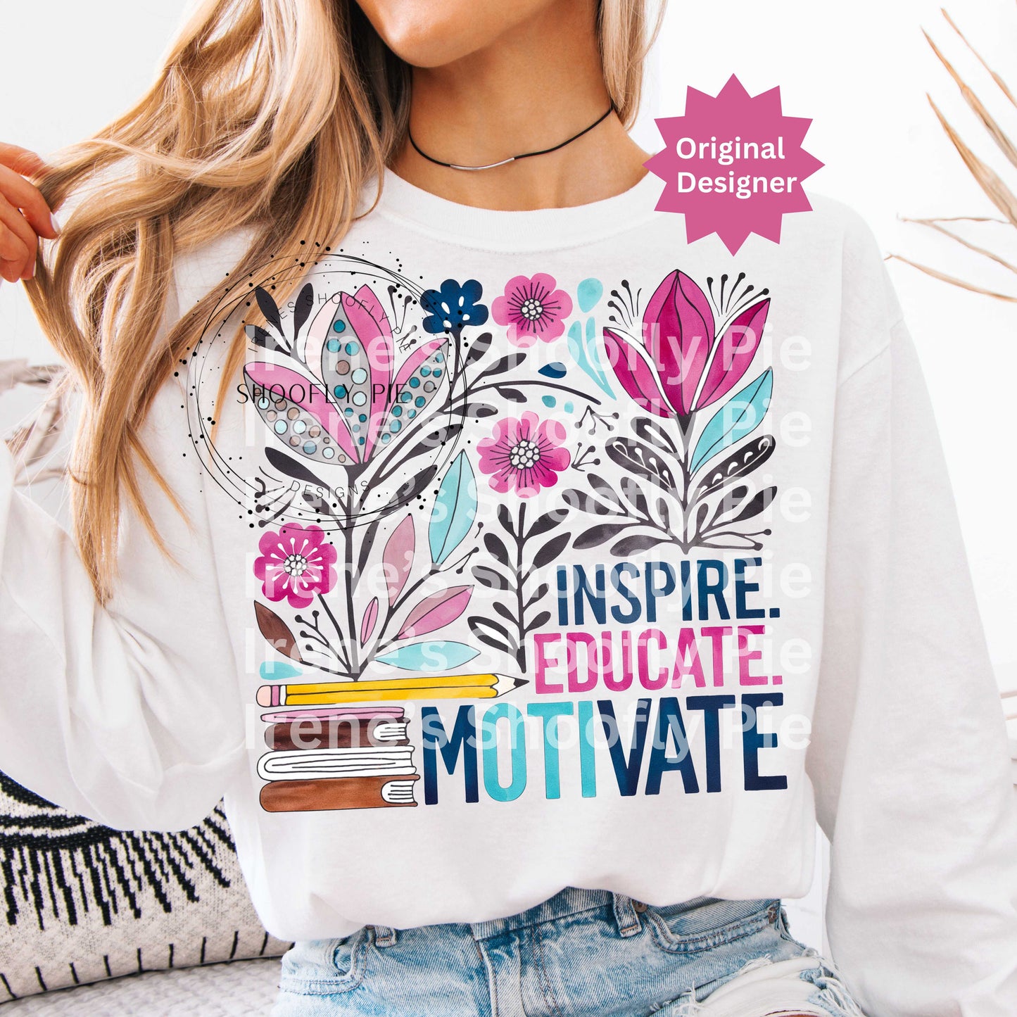 Inspire Educate Motivate PNG, Boho Floral Teacher PNG
