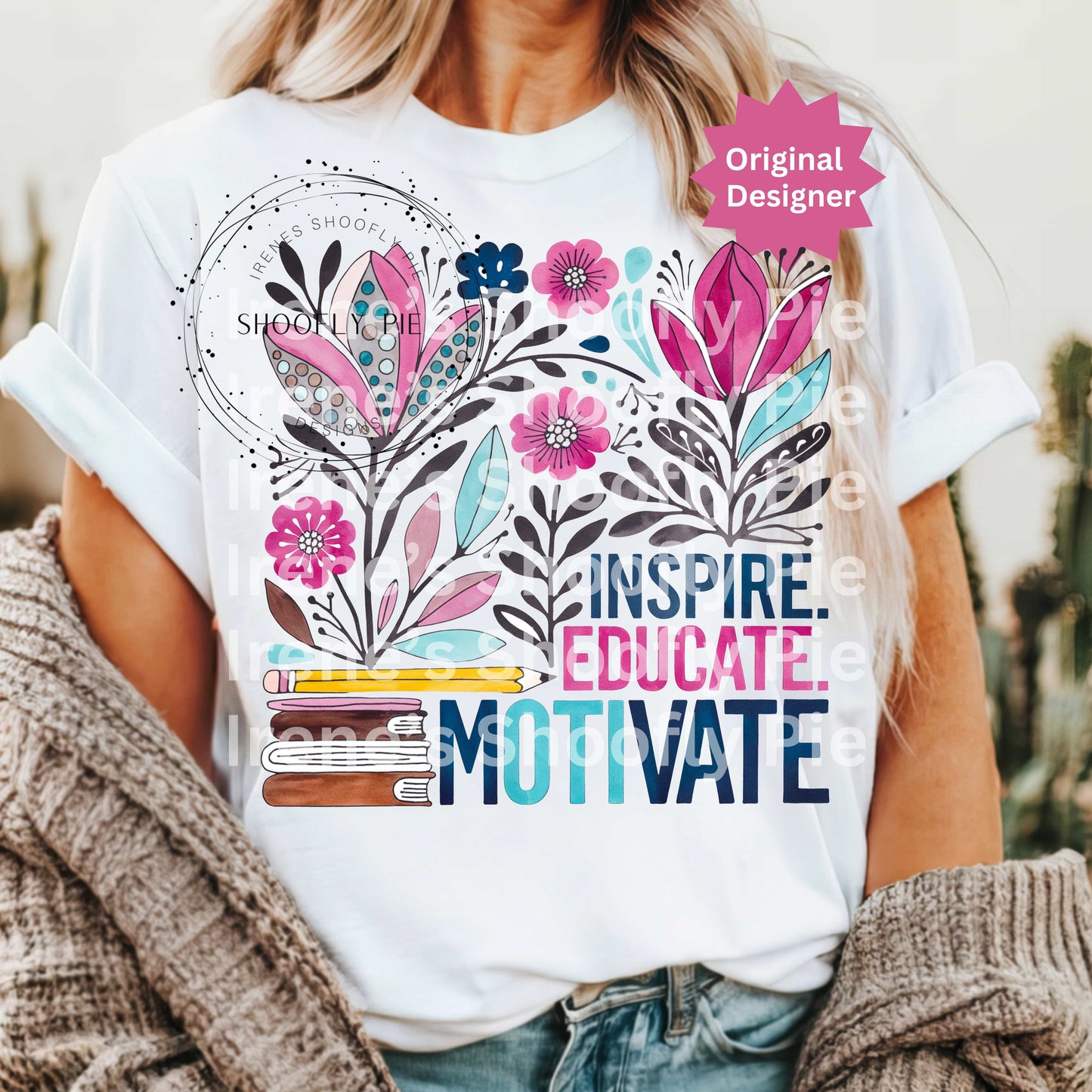 Inspire Educate Motivate PNG, Boho Floral Teacher PNG