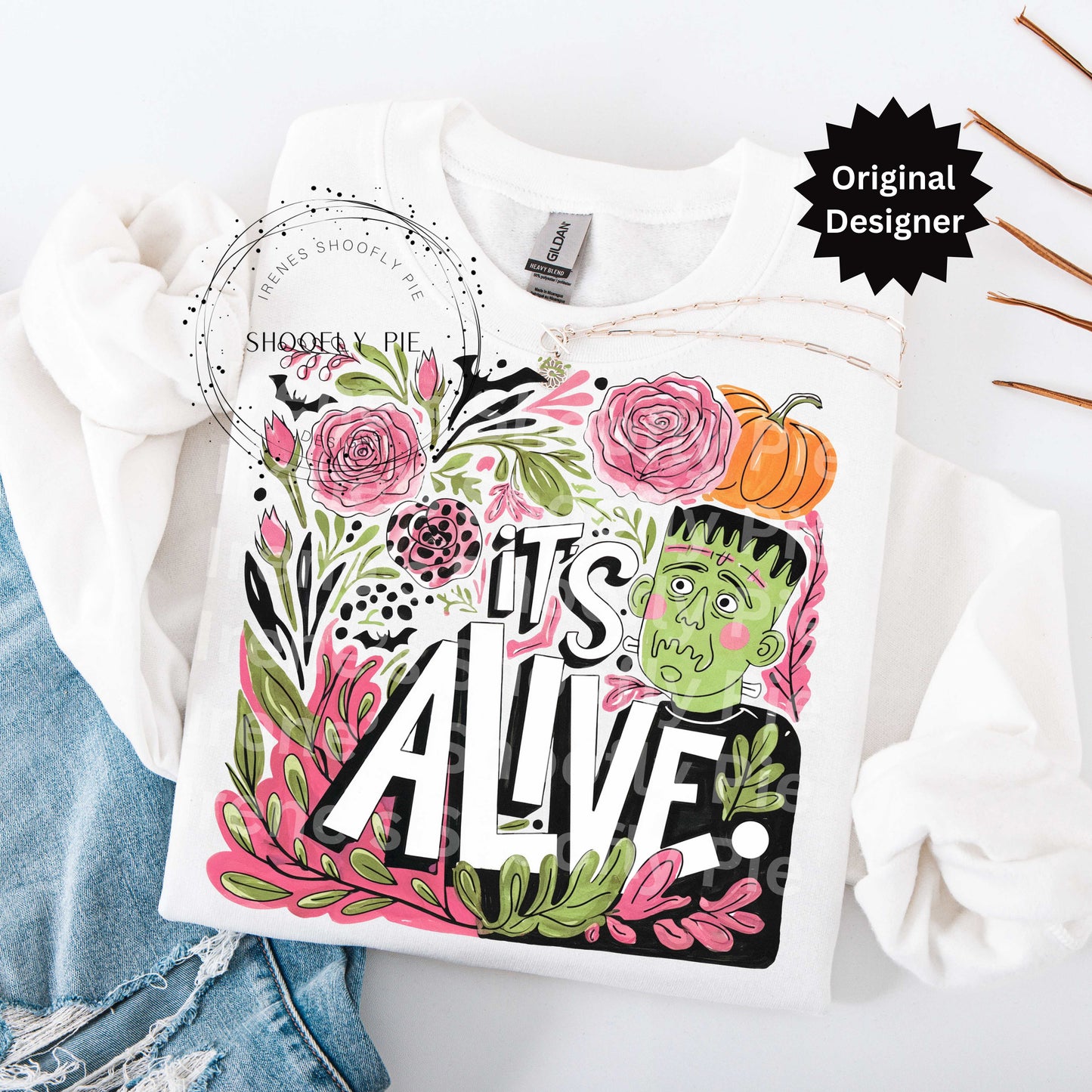 Funny Floral Halloween Frankenstein PNG - It's Alive PNG