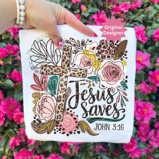 Jesus Saves Christian Floral PNG - John 3:16 Bible Verse PNG