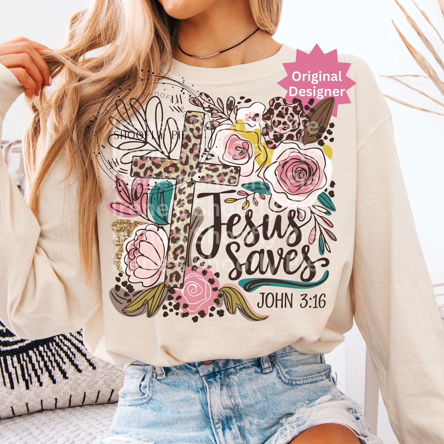 Jesus Saves Christian Floral PNG - John 3:16 Bible Verse PNG