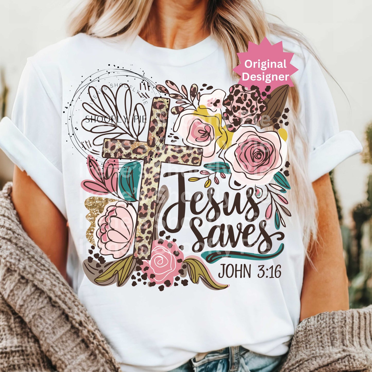 Jesus Saves Christian Floral PNG - John 3:16 Bible Verse PNG