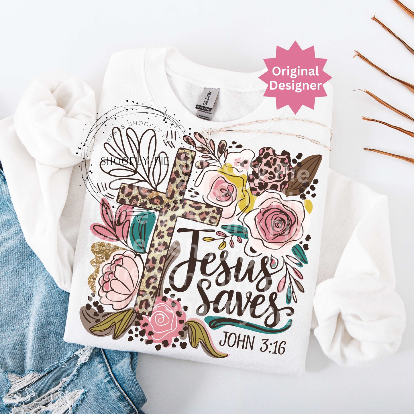 Jesus Saves Christian Floral PNG - John 3:16 Bible Verse PNG