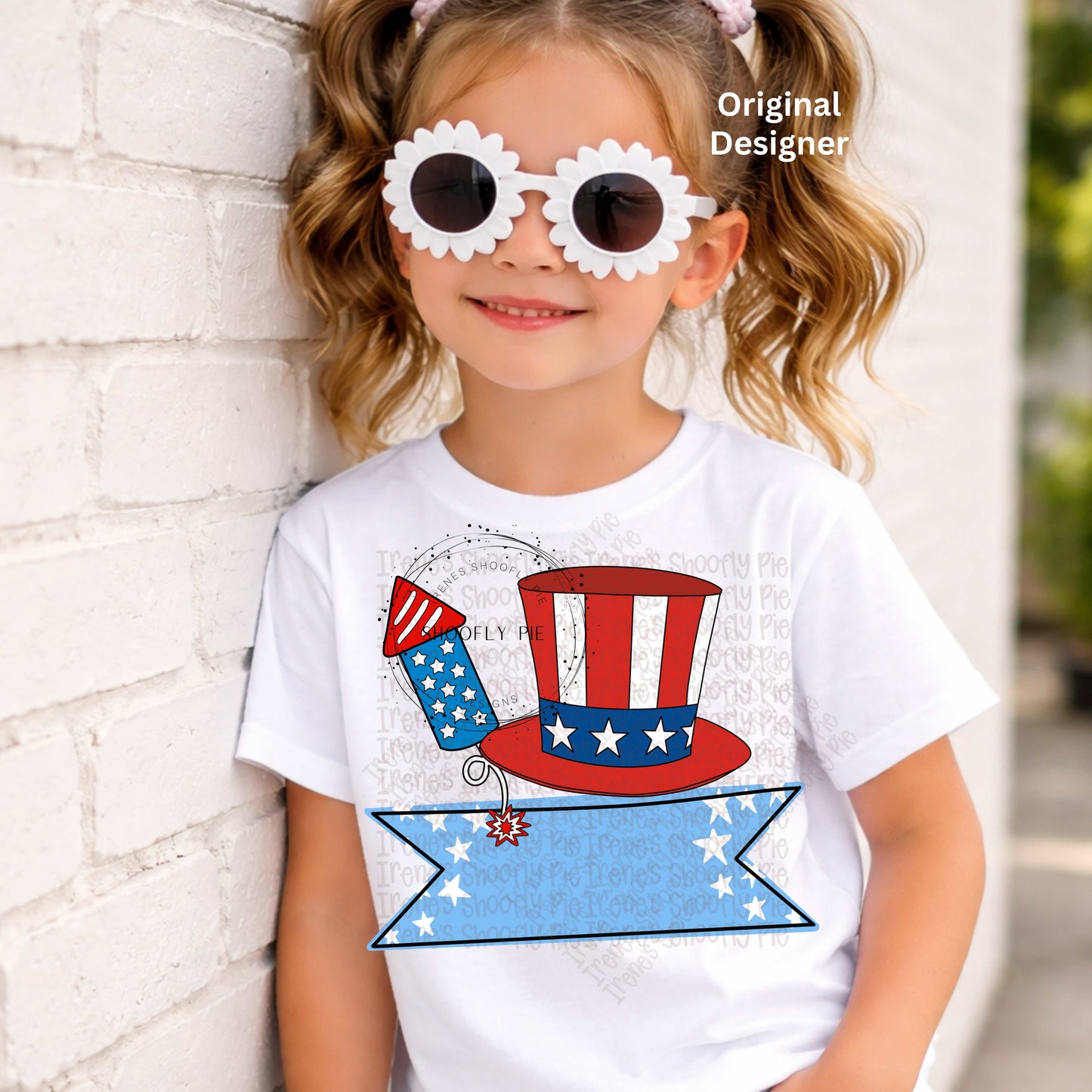 Kids Patriotic Fireworks and Hat Name Tag PNG