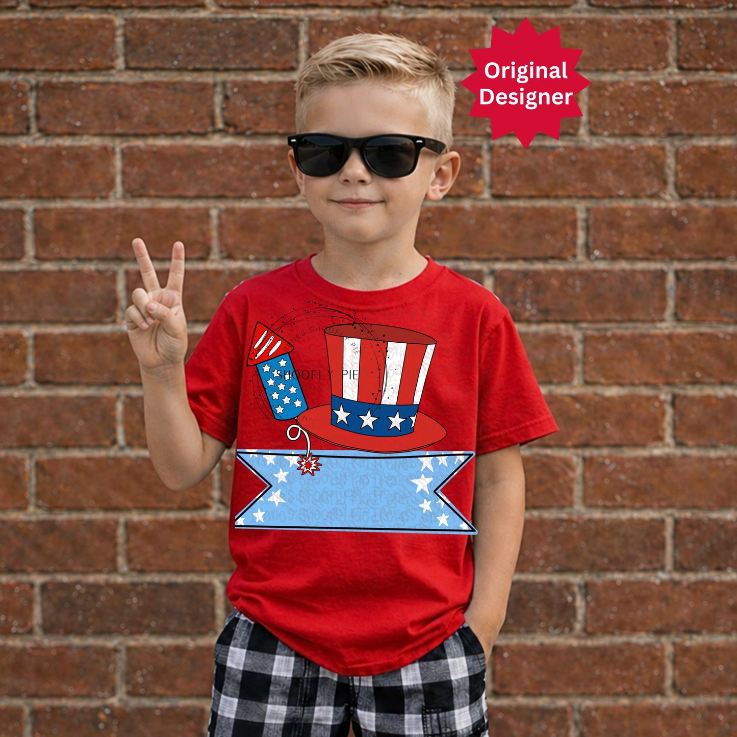 Kids Patriotic Fireworks and Hat Name Tag PNG