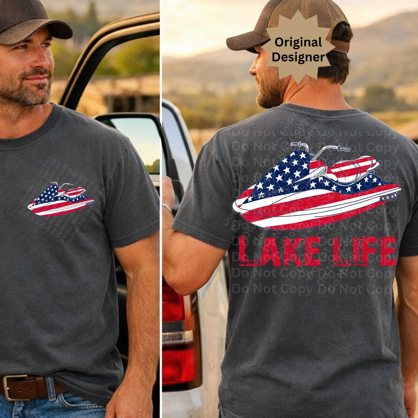 Men's Patriotic Lake Life Jet Ski PNG