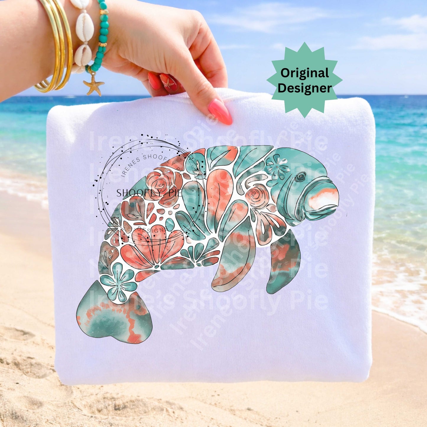 Preppy Floral Manatee PNG