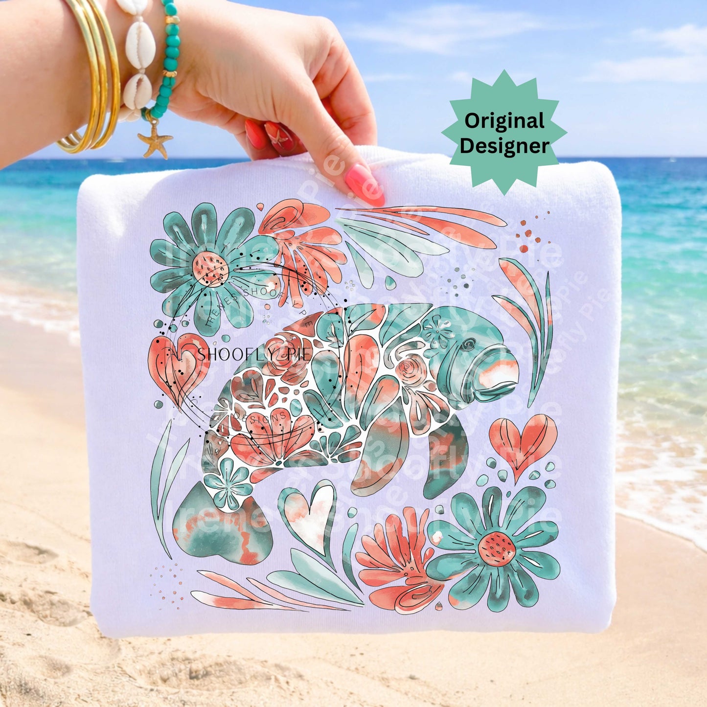 Preppy Floral Manatee PNG