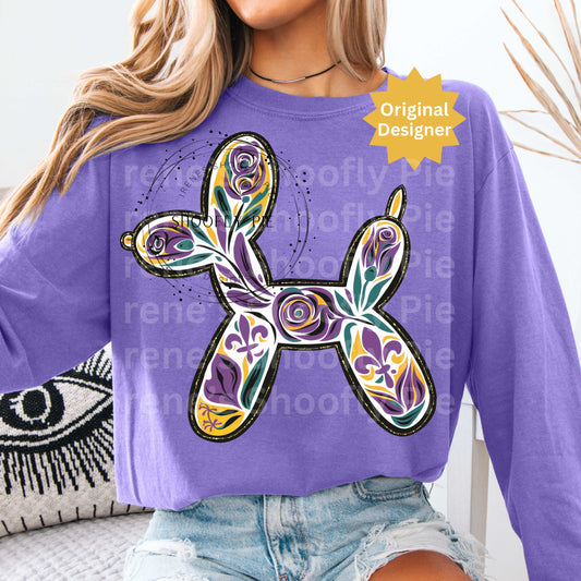 Mardi Gras Cyan Balloon Dog T-shirt Design PNG