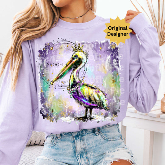 Happy Mardi Gras Pelican Png - Hand Painted Pelican Png