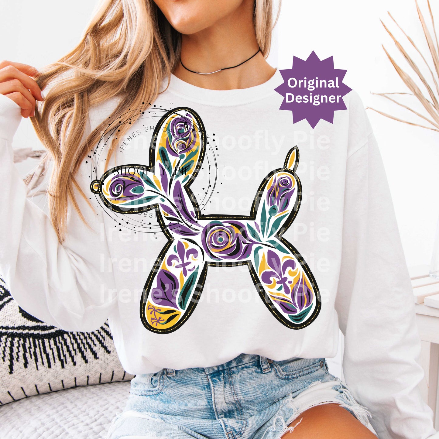 Mardi Gras Cyan Balloon Dog T-shirt Design PNG