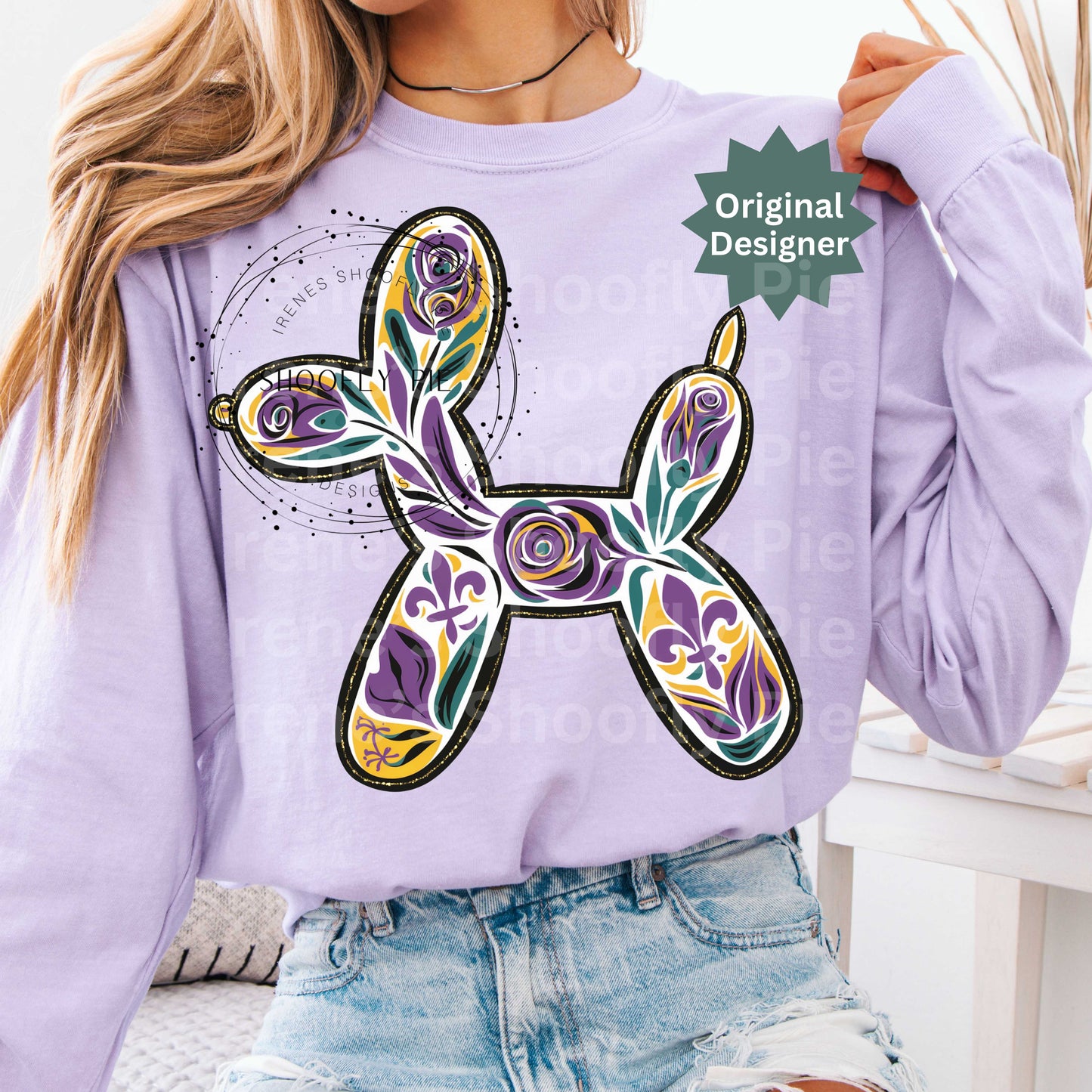 Mardi Gras Cyan Balloon Dog T-shirt Design PNG