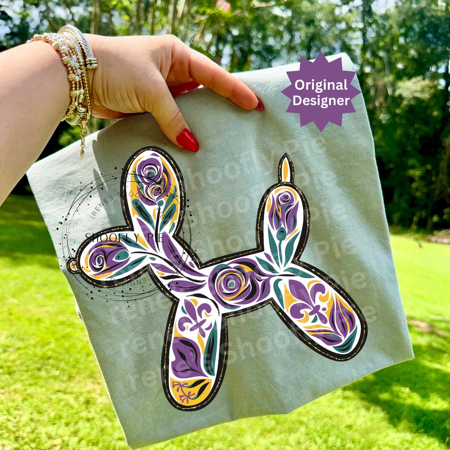 Mardi Gras Cyan Balloon Dog T-shirt Design PNG