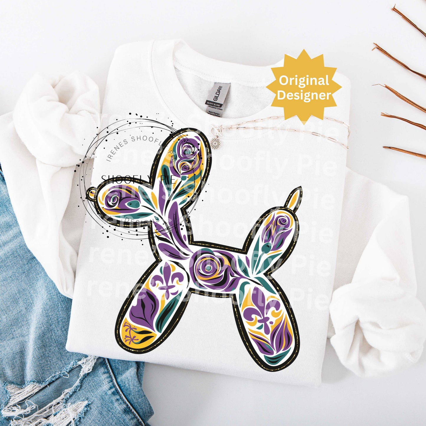 Mardi Gras Cyan Balloon Dog T-shirt Design PNG