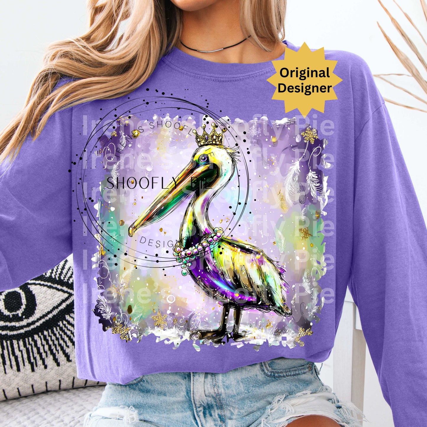 Happy Mardi Gras Pelican Png - Hand Painted Pelican Png