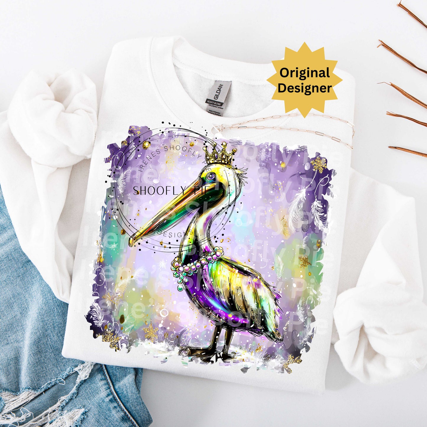 Happy Mardi Gras Pelican Png - Hand Painted Pelican Png
