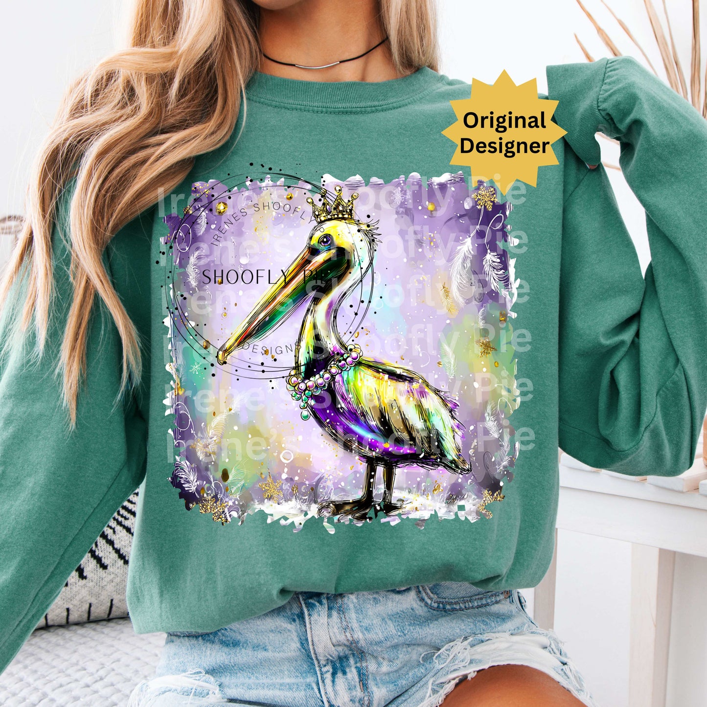 Happy Mardi Gras Pelican Png - Hand Painted Pelican Png