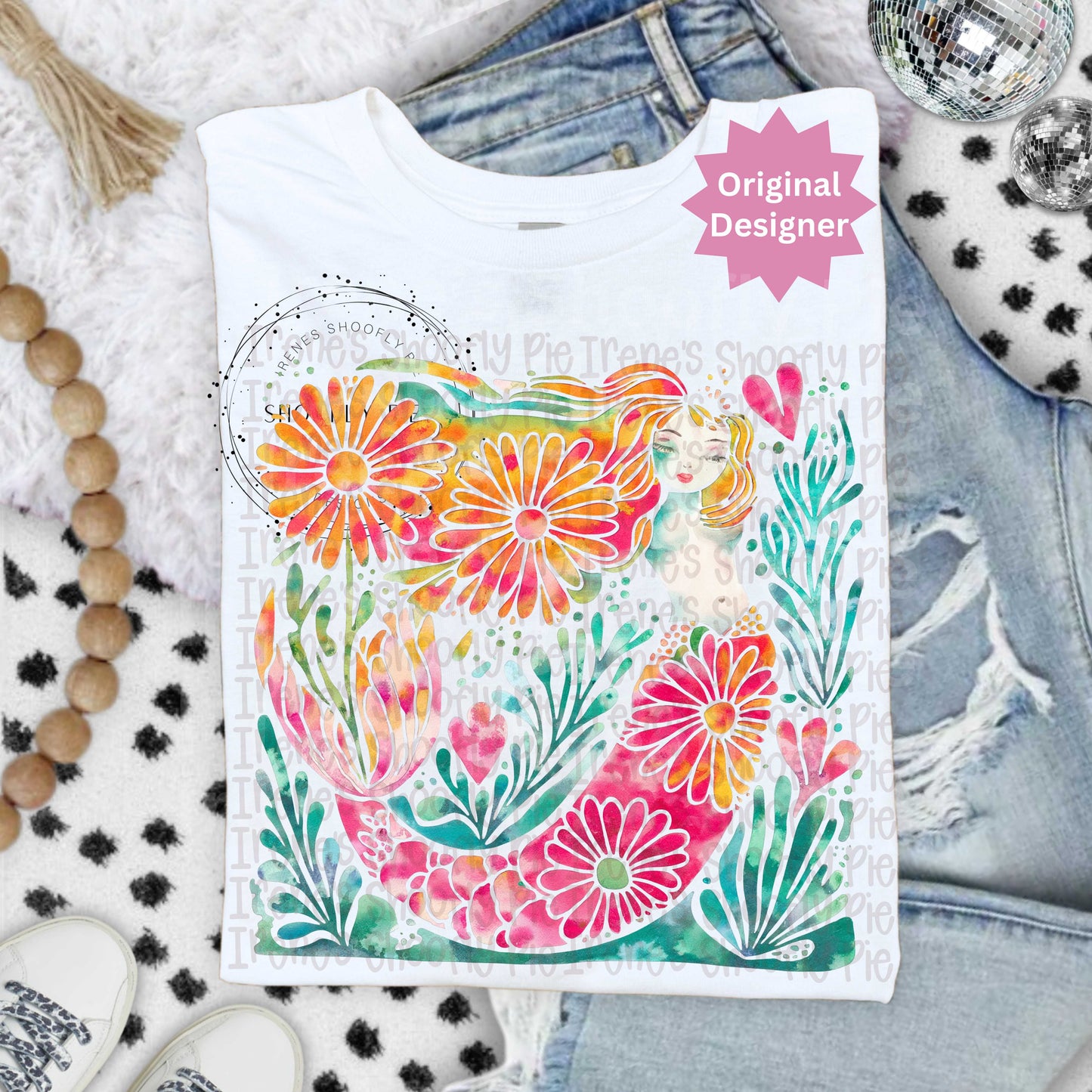 Boho Floral Mermaid PNG