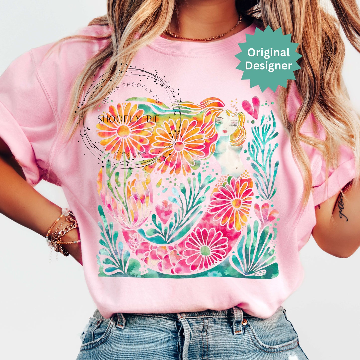 Boho Floral Mermaid PNG