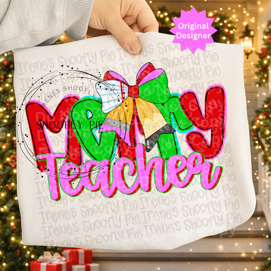 Coquette Merry Teacher Christmas PNG