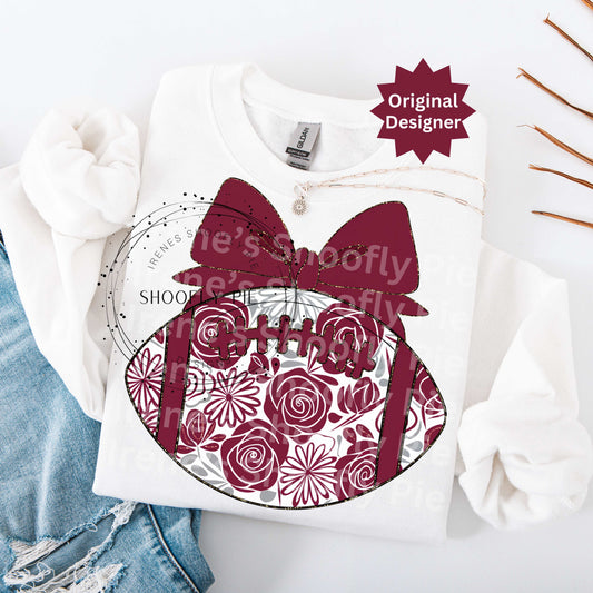 Coquette Football Maroon and White Floral Football PNG