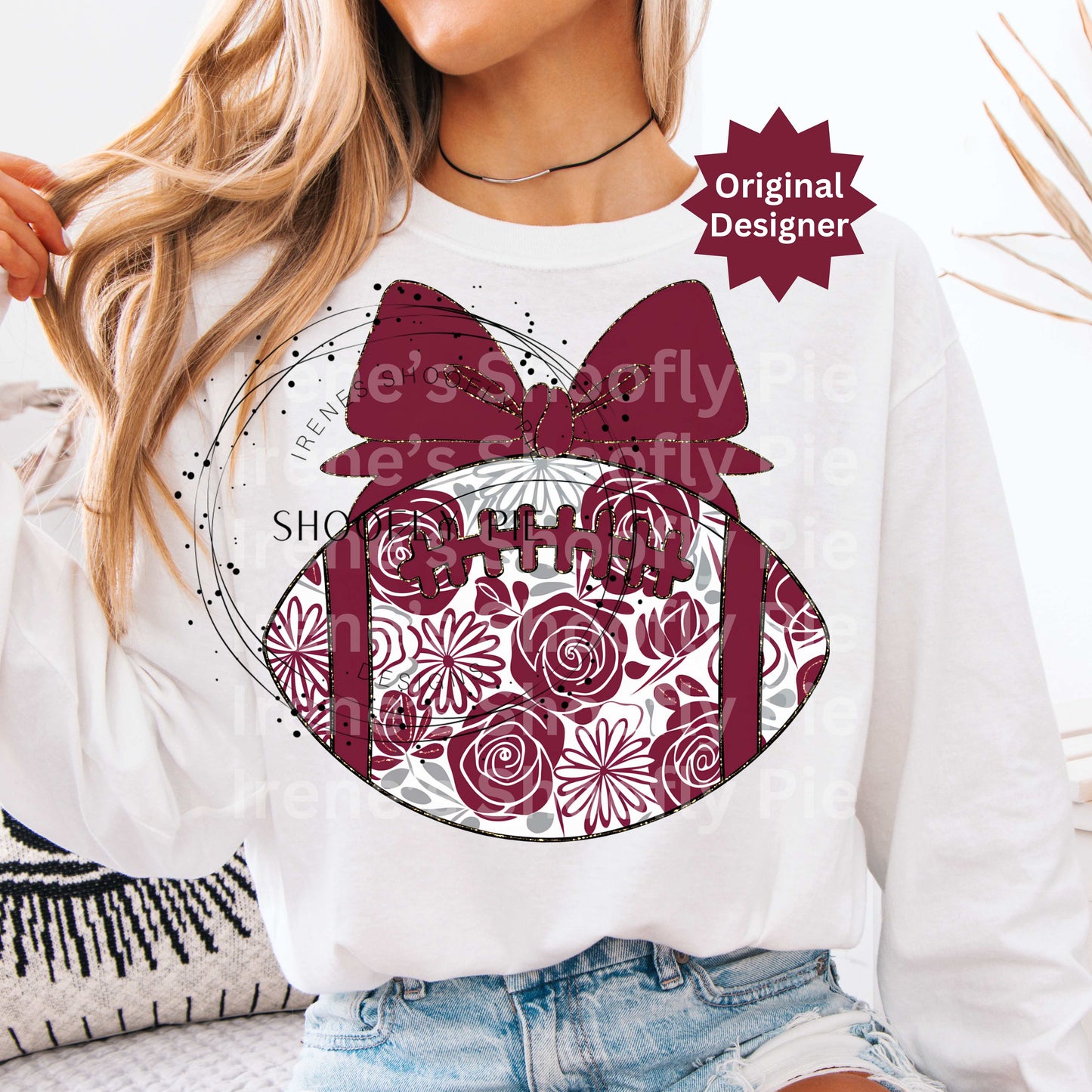 Coquette Football Maroon and White Floral Football PNG