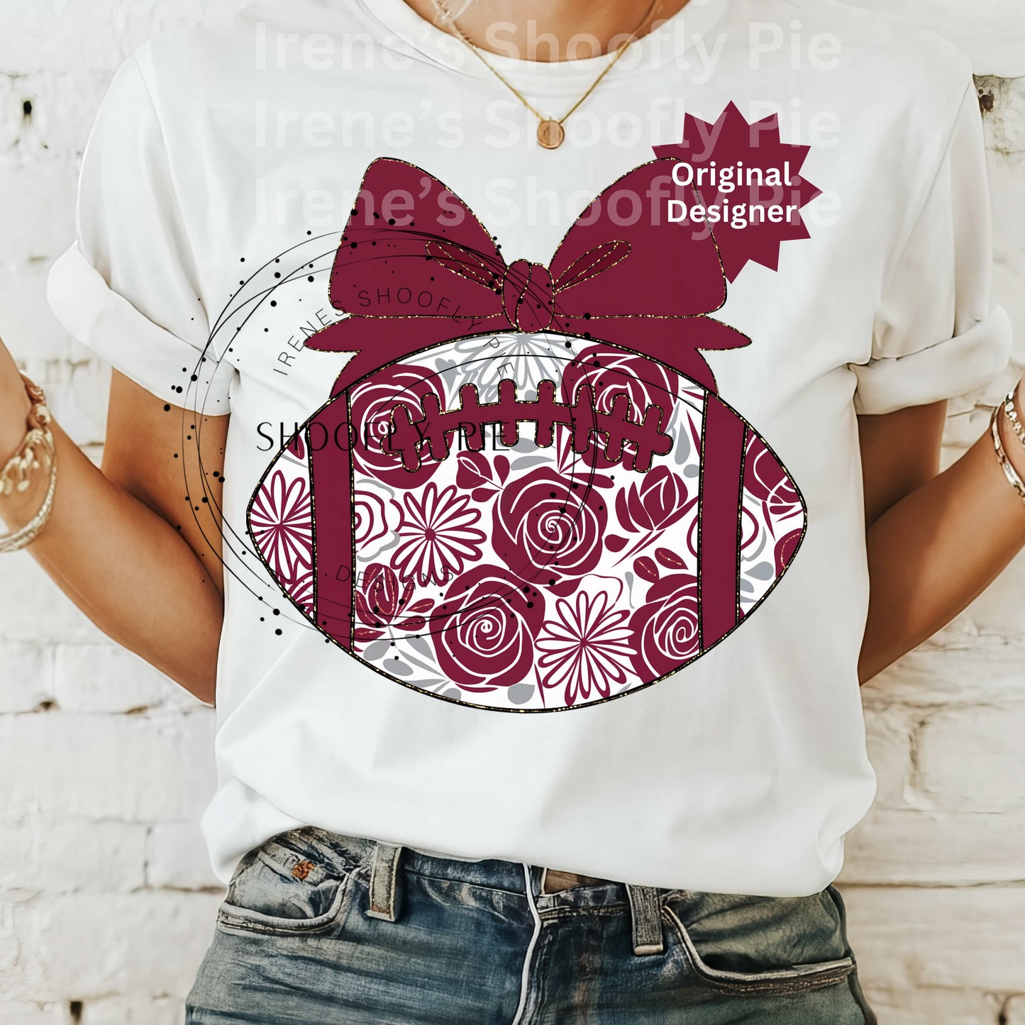 Coquette Football Maroon and White Floral Football PNG