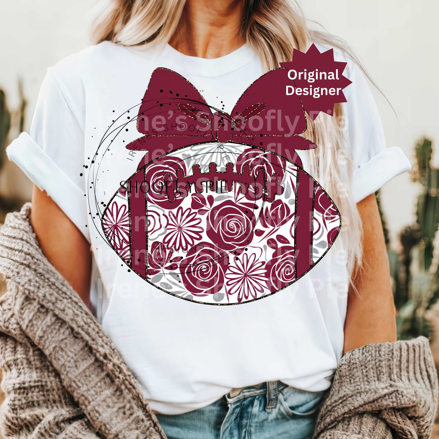 Coquette Football Maroon and White Floral Football PNG