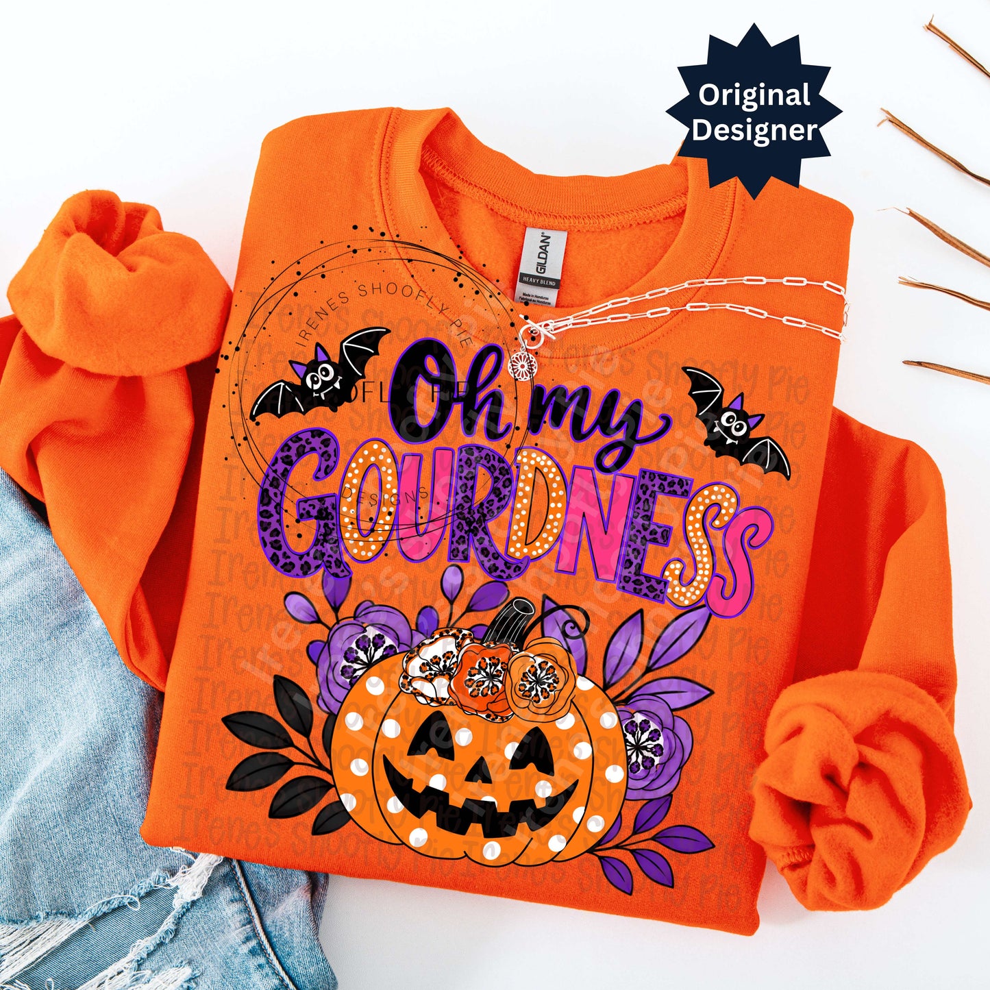 Oh My Gourdness Floral Halloween PNG