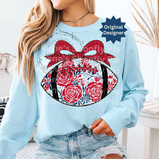 Floral Coquette Football Red and Blue Png - Game Day T-shirt Design Png