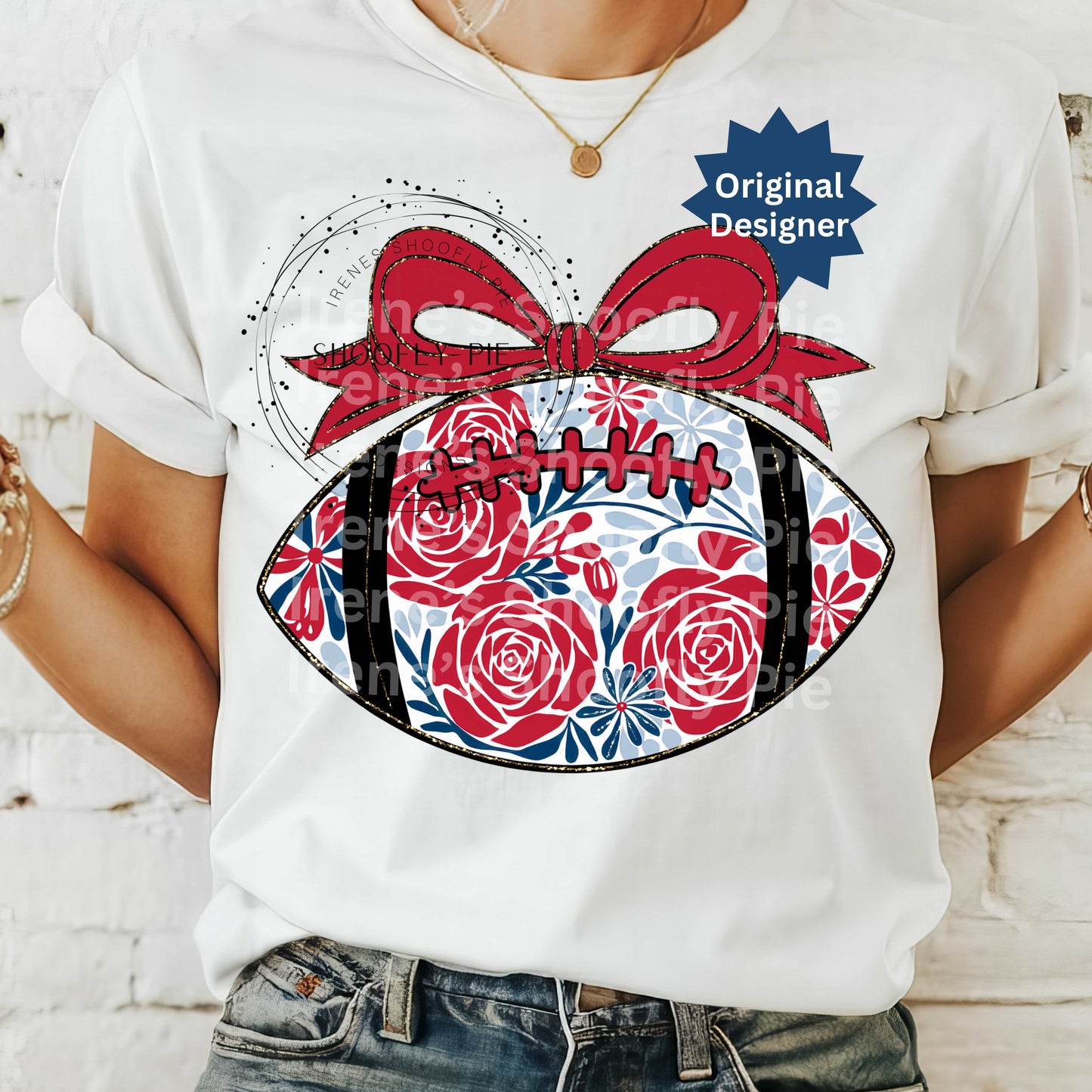 Floral Coquette Football Red and Blue Png - Game Day T-shirt Design Png