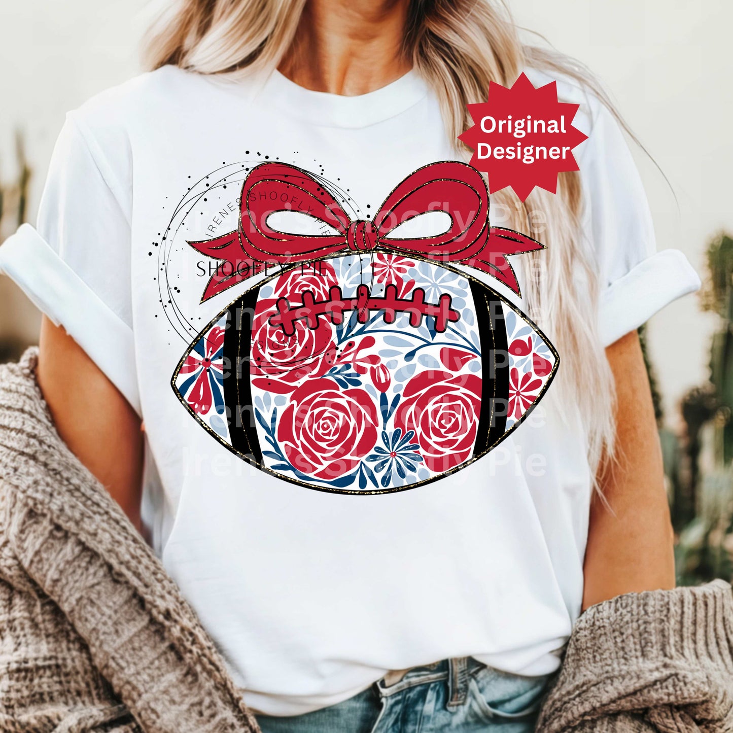 Floral Coquette Football Red and Blue Png - Game Day T-shirt Design Png
