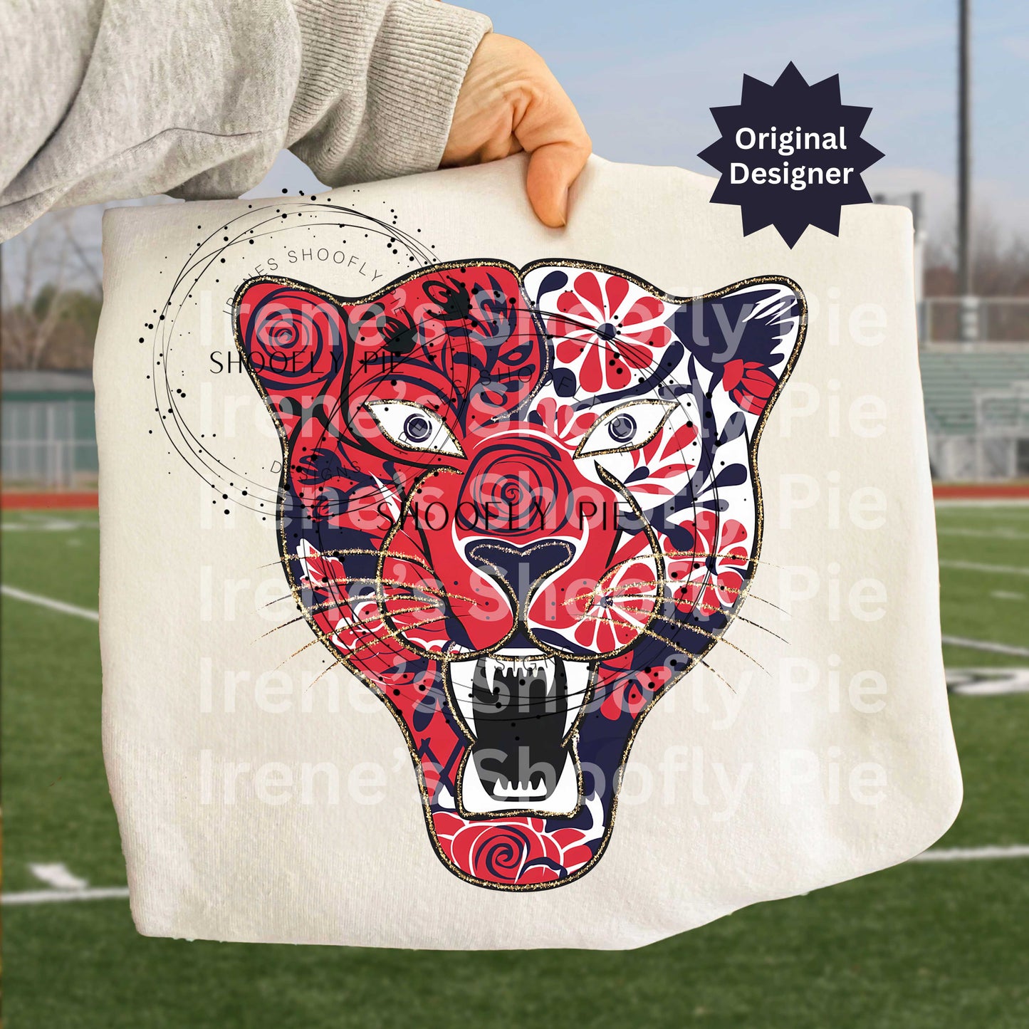 Panther Red and Navy Png, Panther Mascot Png. Floral Panther Tshirt Design