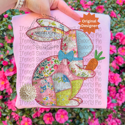 Coquette Patchwork Easter Bunny WIth Carrot PNG