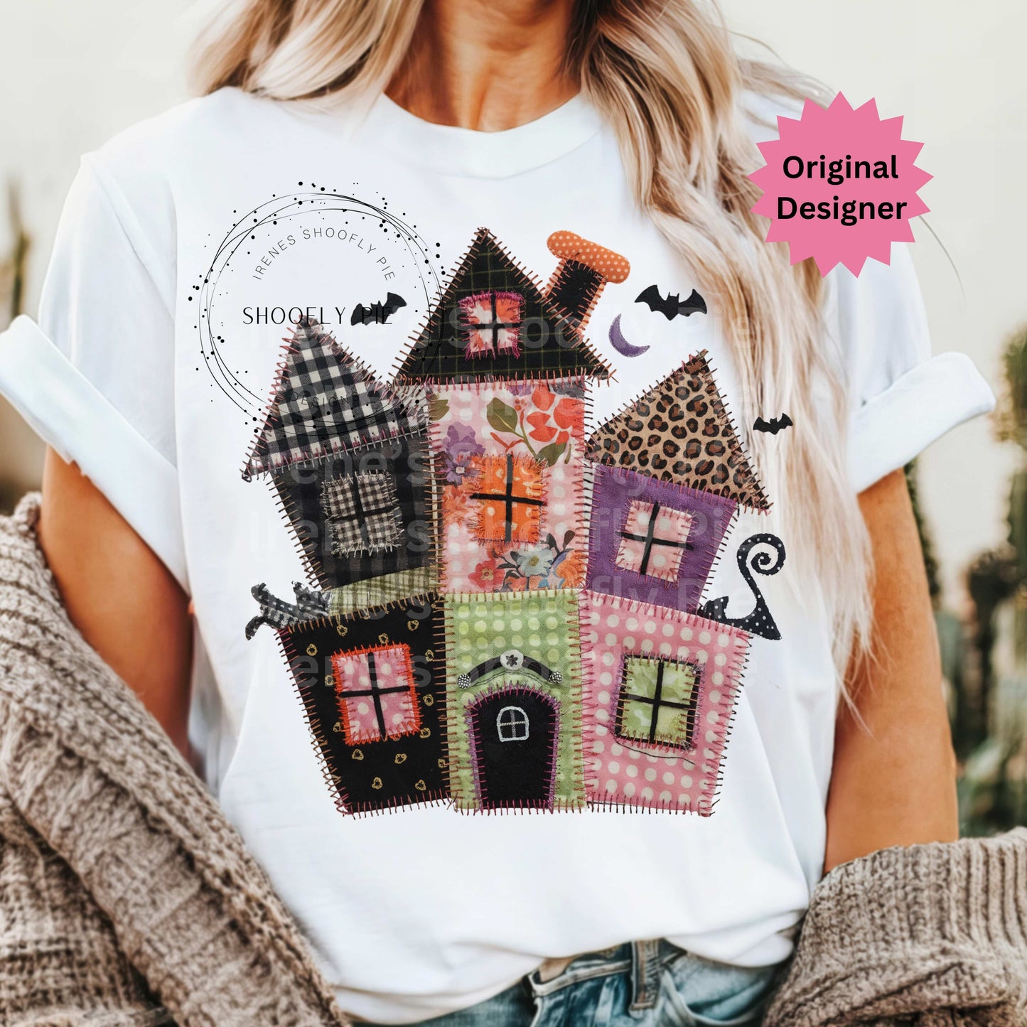Haunted House Halloween Faux Patchwork Png