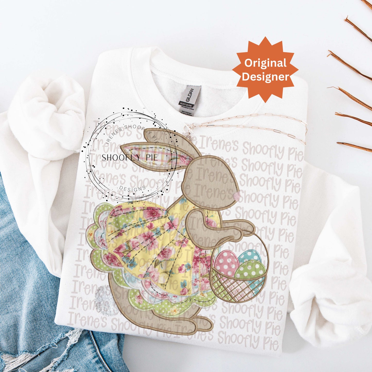 Patchwork Easter Bunny In Dress PNG