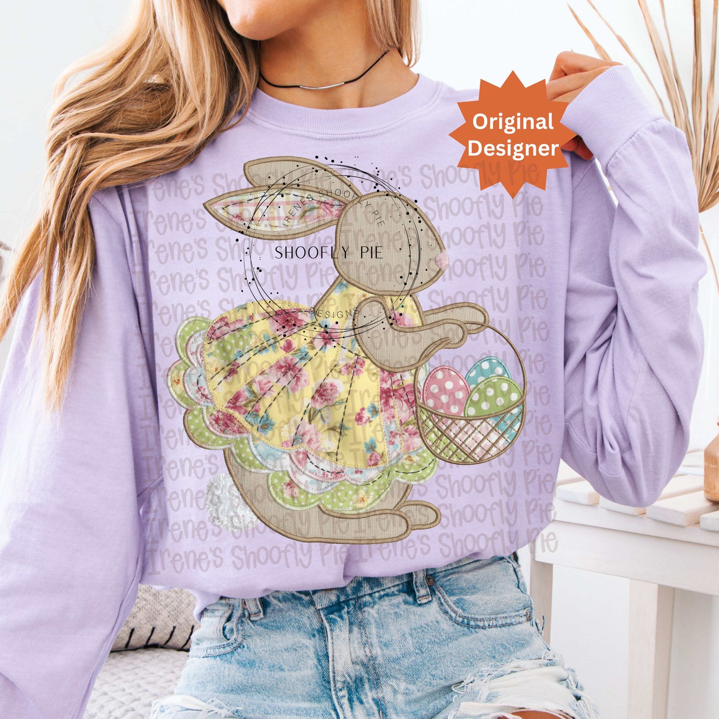 Patchwork Easter Bunny In Dress PNG