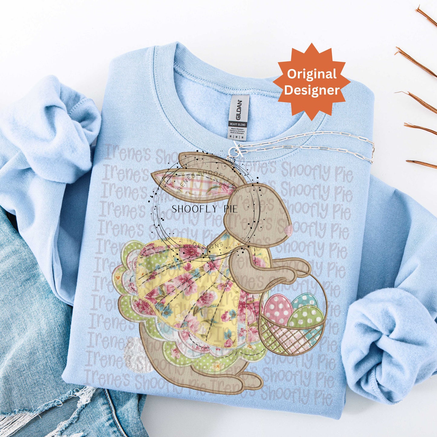 Patchwork Easter Bunny In Dress PNG