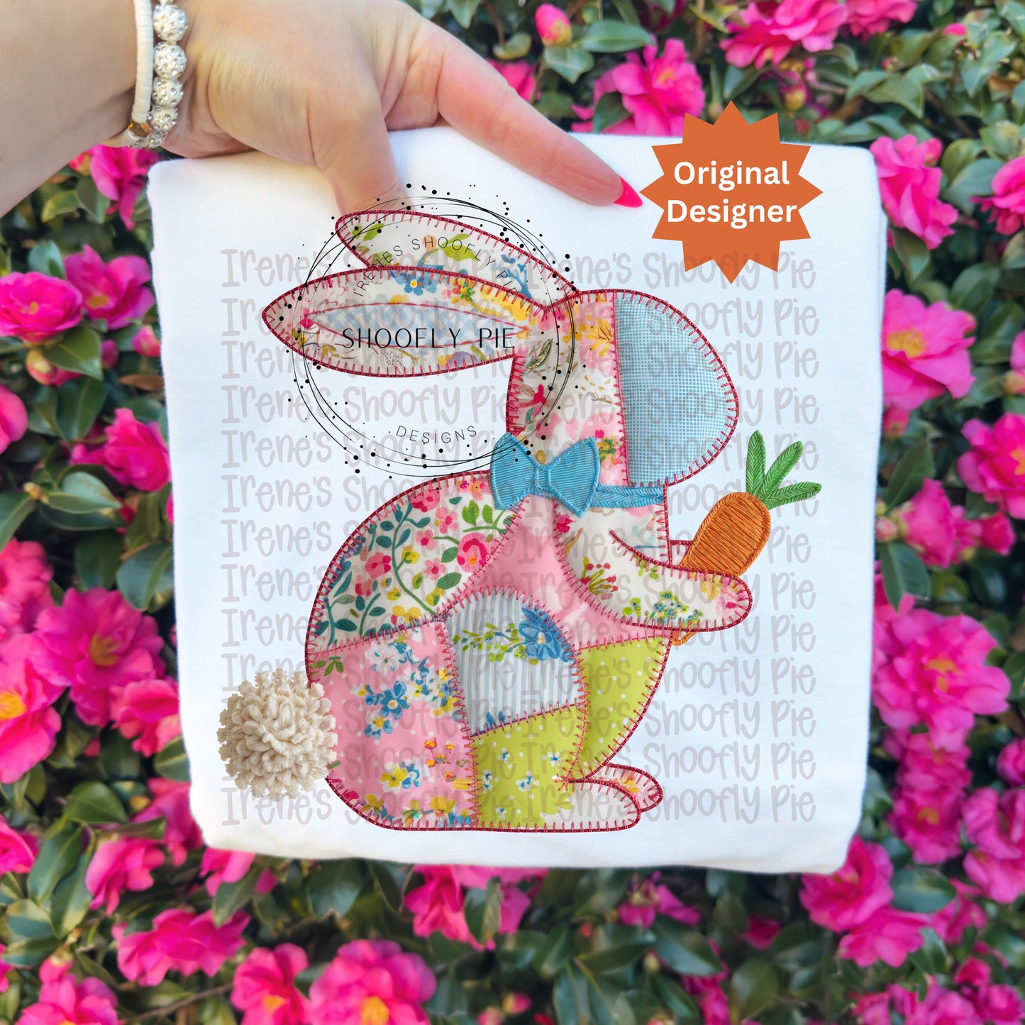 Coquette Patchwork Easter Bunny WIth Carrot PNG
