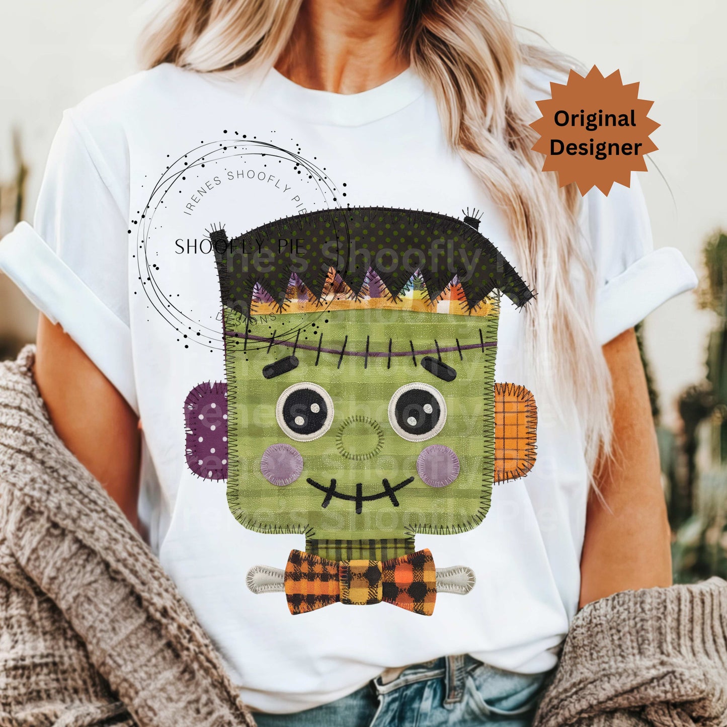 Halloween Faux Patchwork Frankenstein PNG