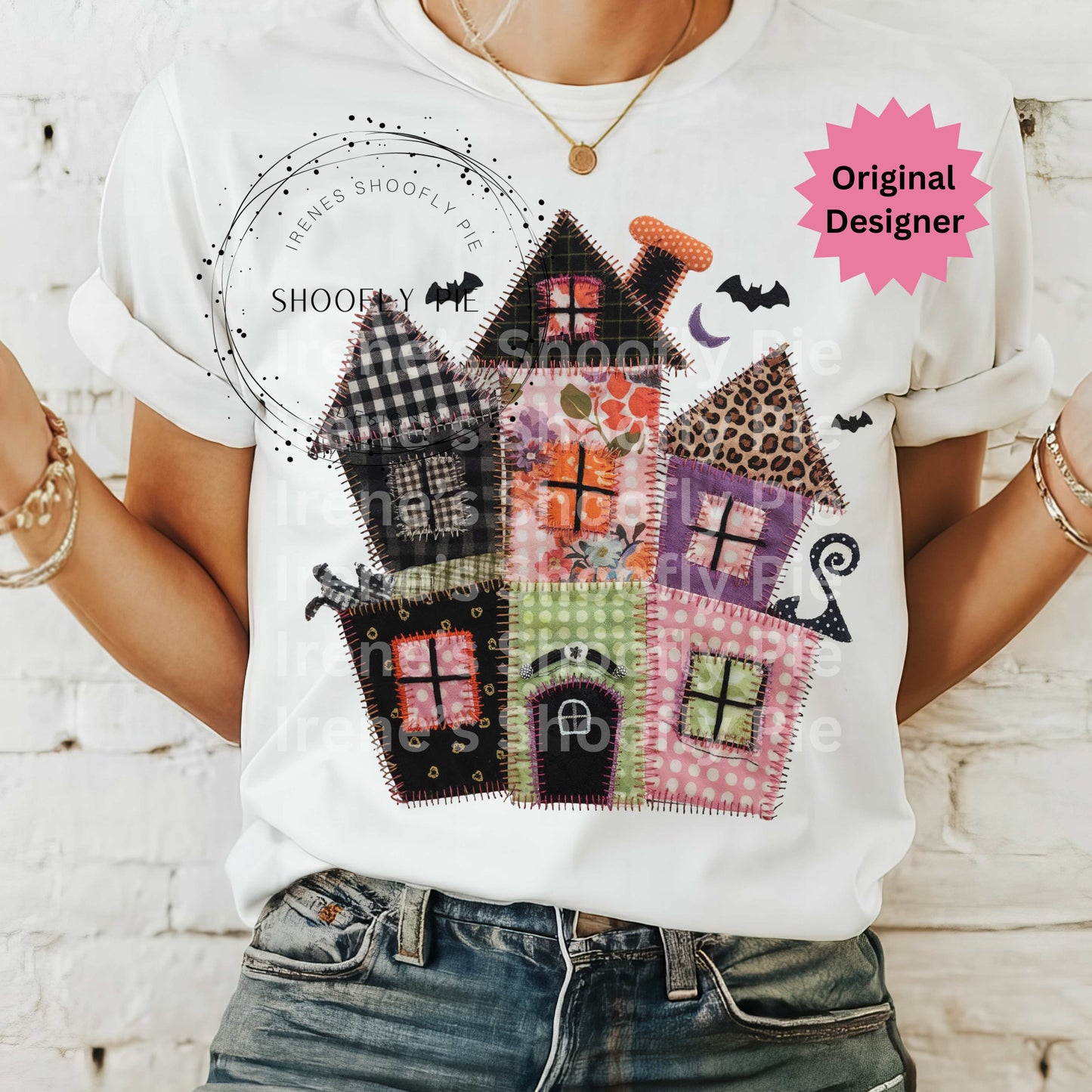 Haunted House Halloween Faux Patchwork Png
