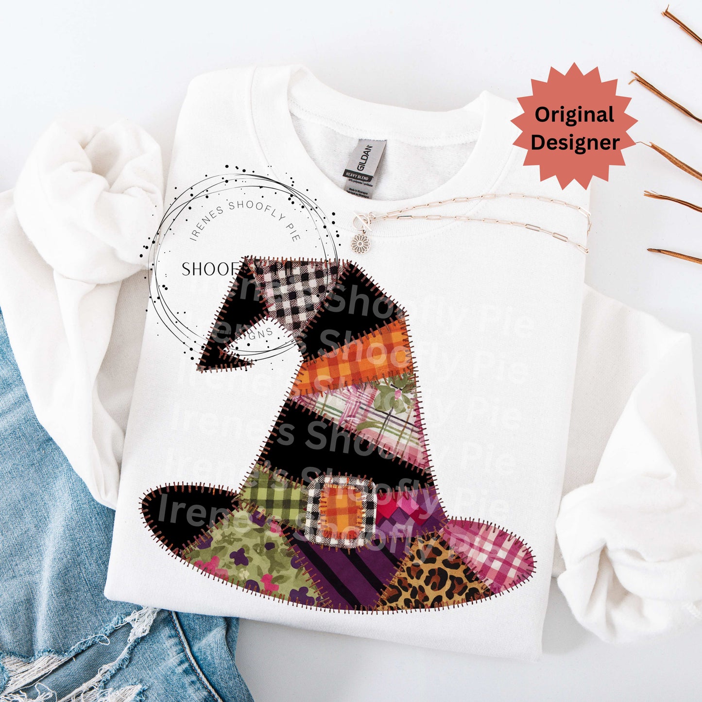 Halloween Faux Patchwork Witch Hat Png