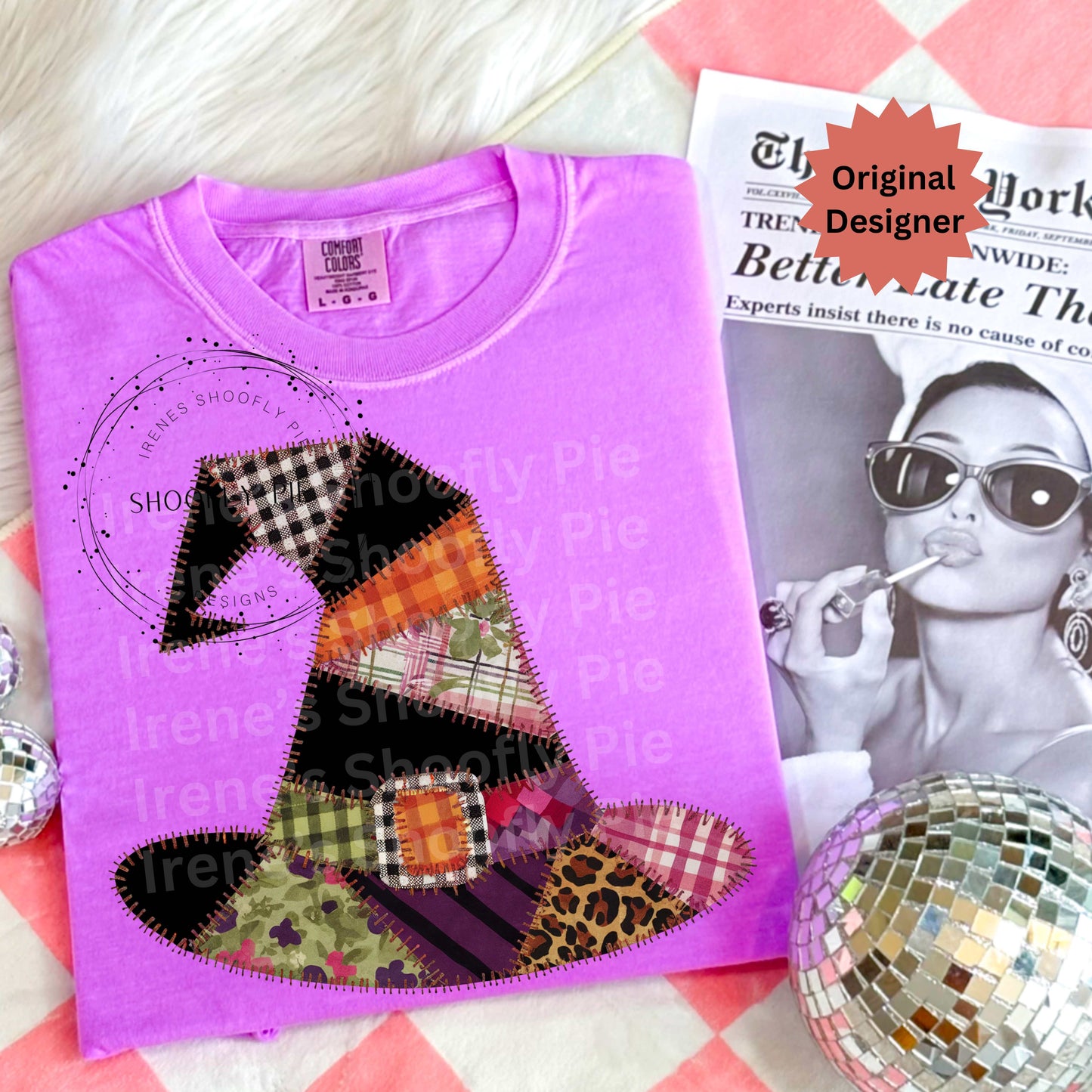 Halloween Faux Patchwork Witch Hat Png