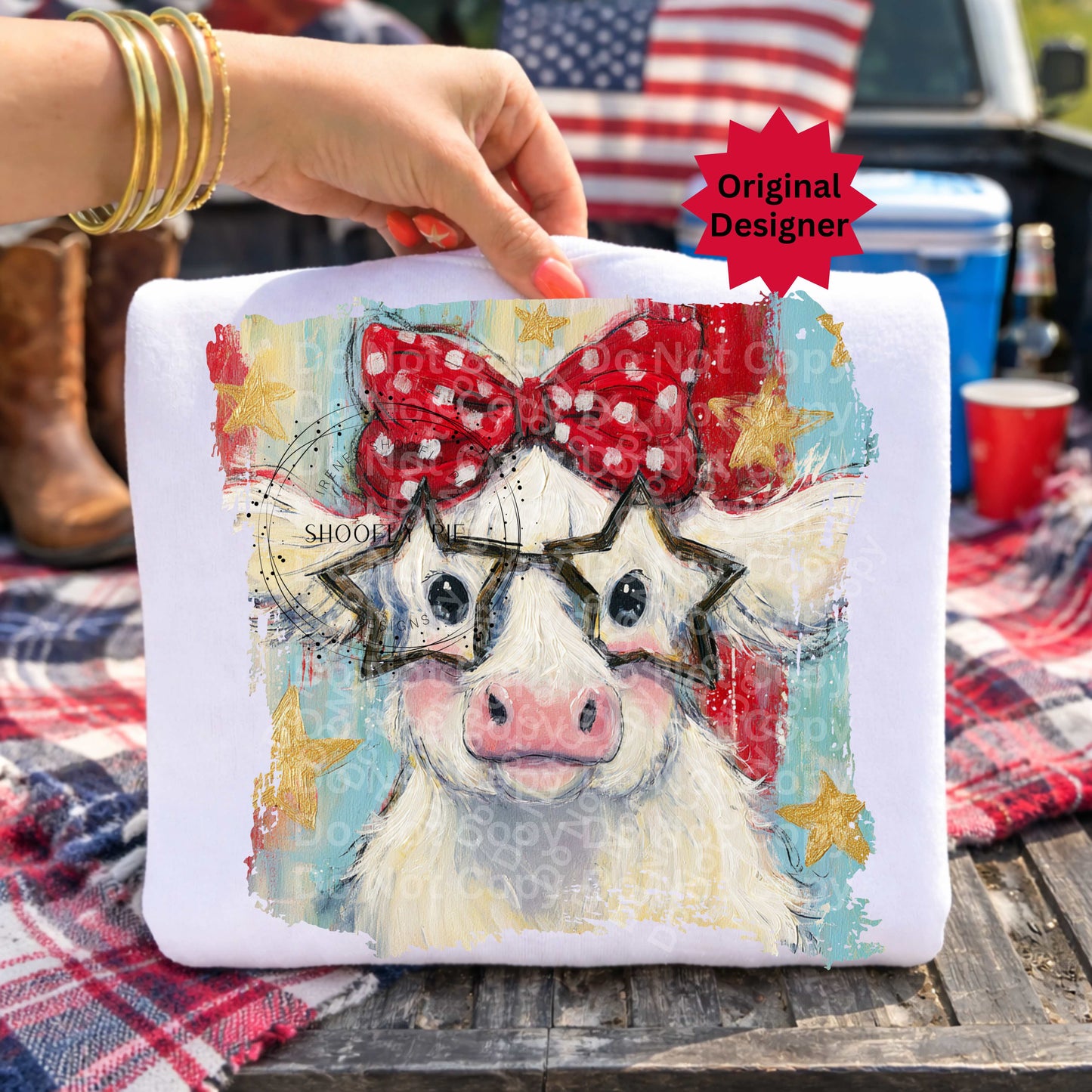 Patriotic Highland Cow PNG