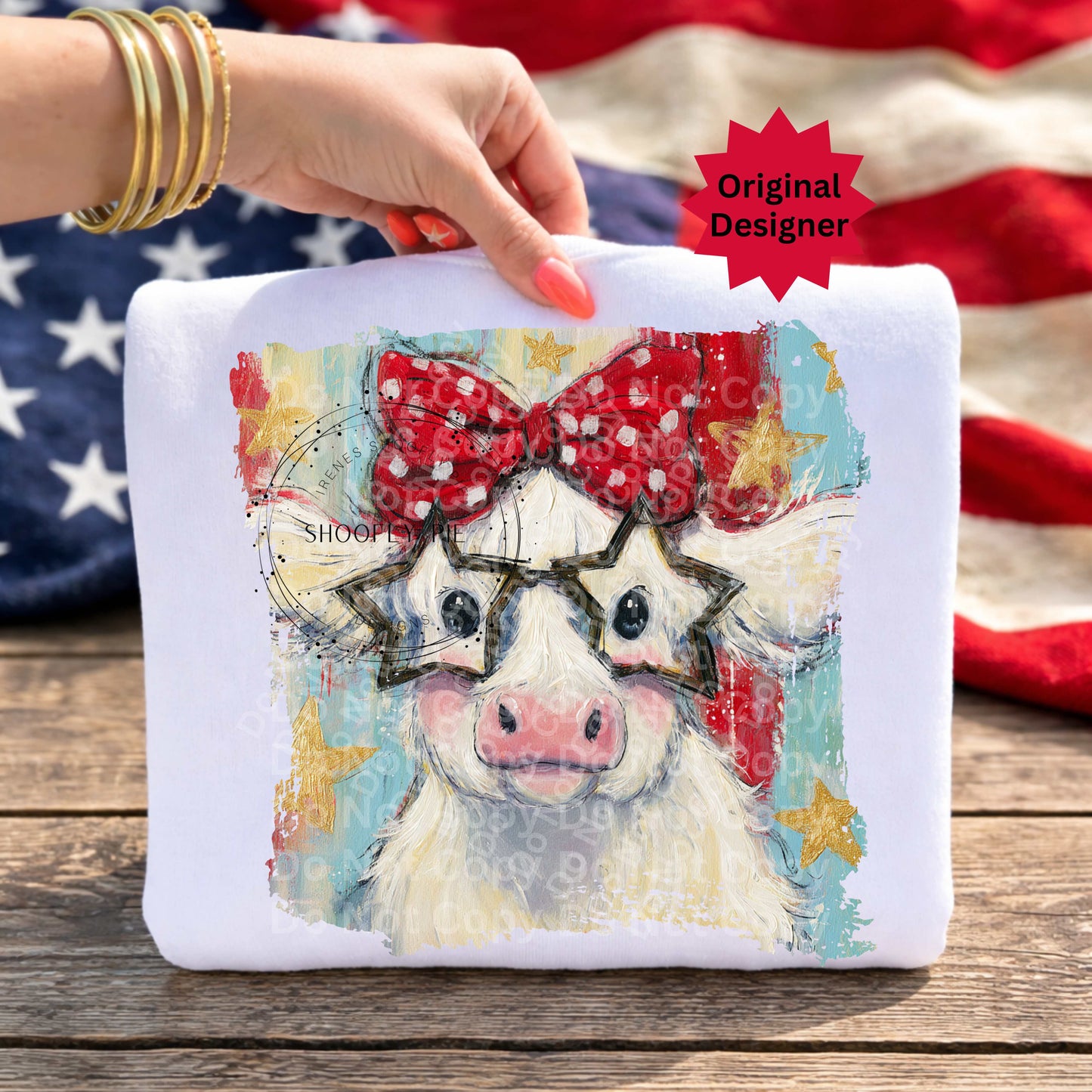 Patriotic Highland Cow PNG