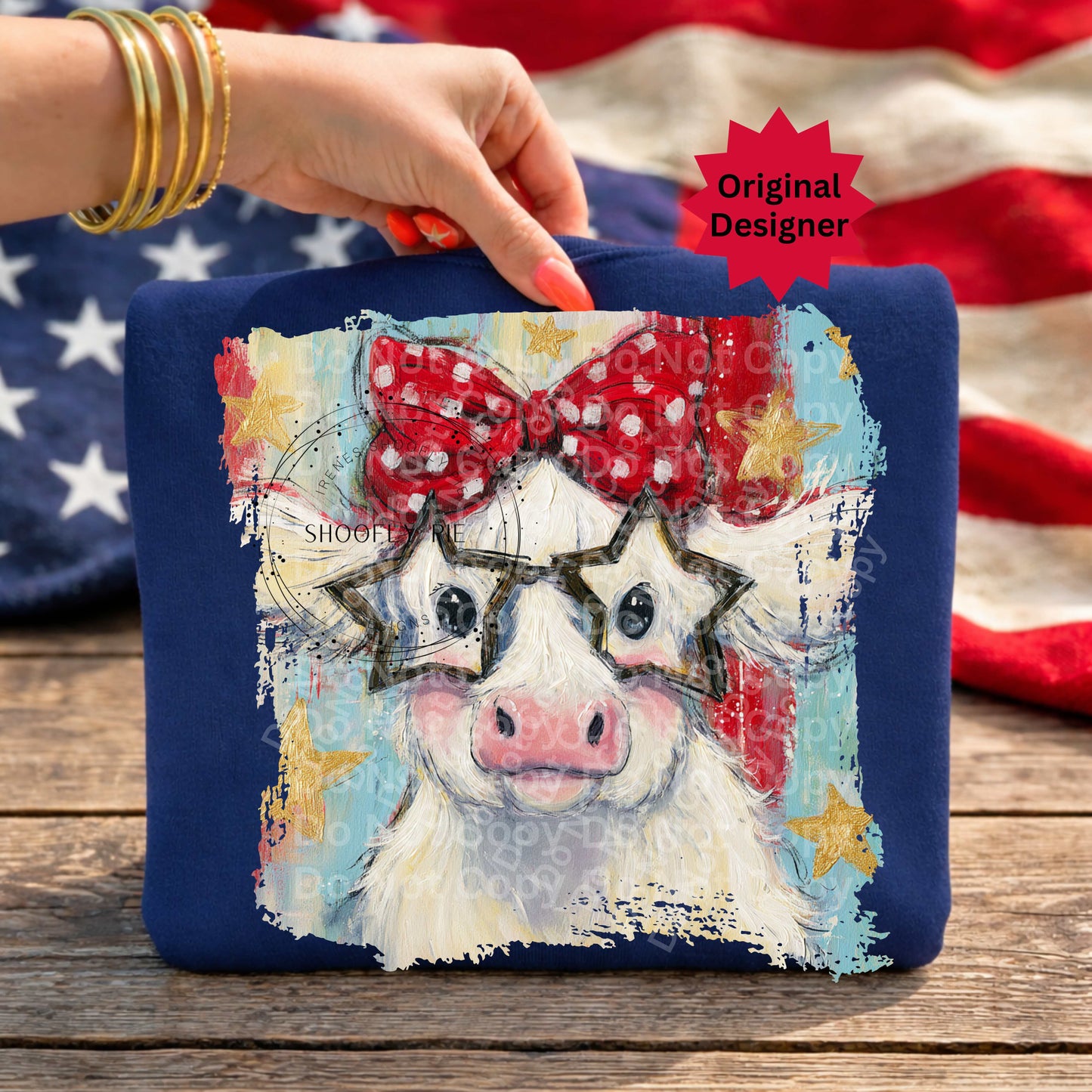 Patriotic Highland Cow PNG