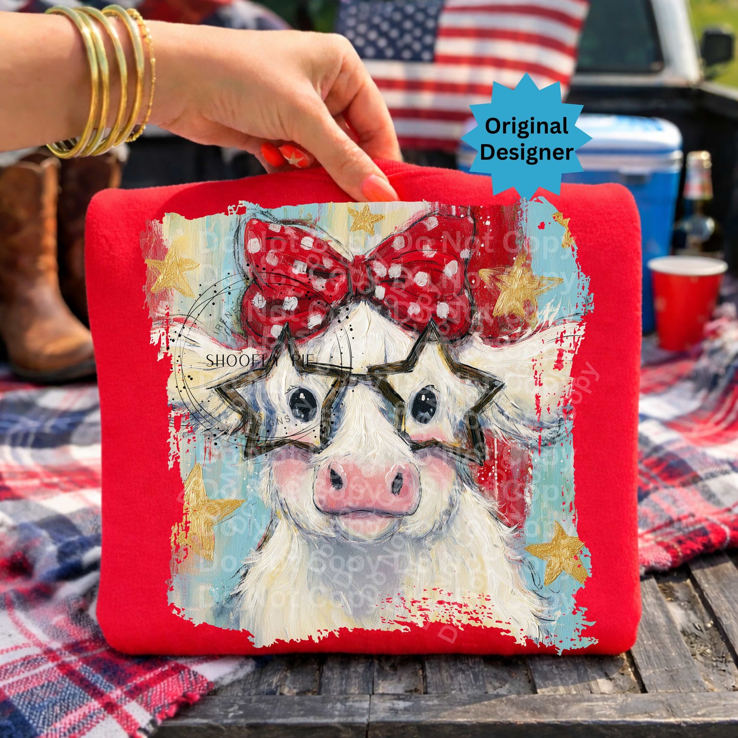 Patriotic Highland Cow PNG